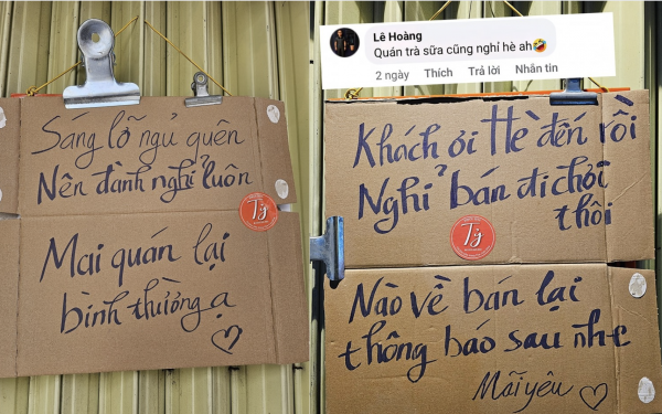 Thông báo nghỉ bán hài hước có 1-0-2 gây bão mạng của quán nước ở TP.HCM Thông báo nghỉ bán hài hước có 1-0-2 gây bão mạng của quán nước ở TP.HCM