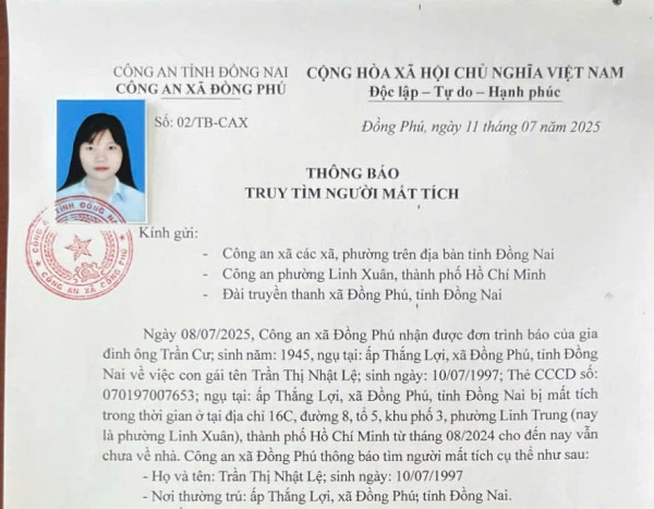 Truy tìm 2 cô gái trẻ mất tích ở Đồng Nai Truy tìm 2 cô gái trẻ mất tích ở Đồng Nai