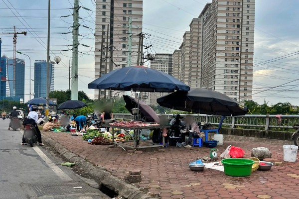 Chợ cóc 'mọc' nhan nhản, bày bán thịt heo dưới lòng đường Hà Nội