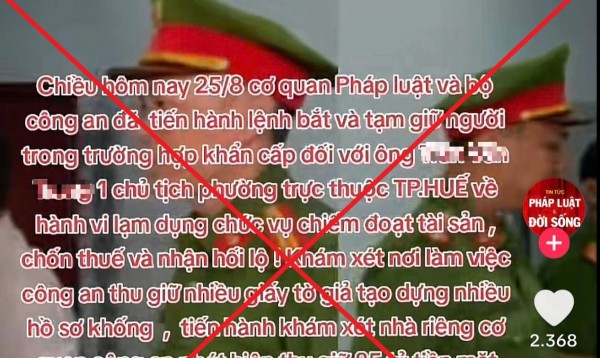 Tin giả 'chủ tịch phường ở Huế bị bắt' phát tán trên TikTok