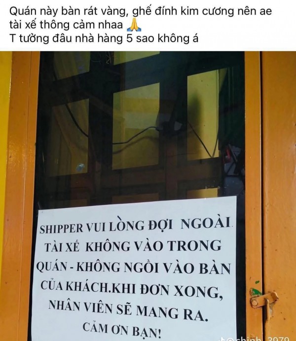 Tranh cãi quán ăn dán thông báo shipper không vào trong, không ngồi bàn của khách
