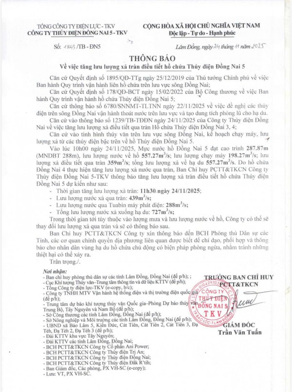 Thủy điện Đồng Nai 5 phản hồi khi xã nói 'không nhận được thông báo xả lũ' Thủy điện Đồng Nai 5 phản hồi khi xã nói 'không nhận được thông báo xả lũ'