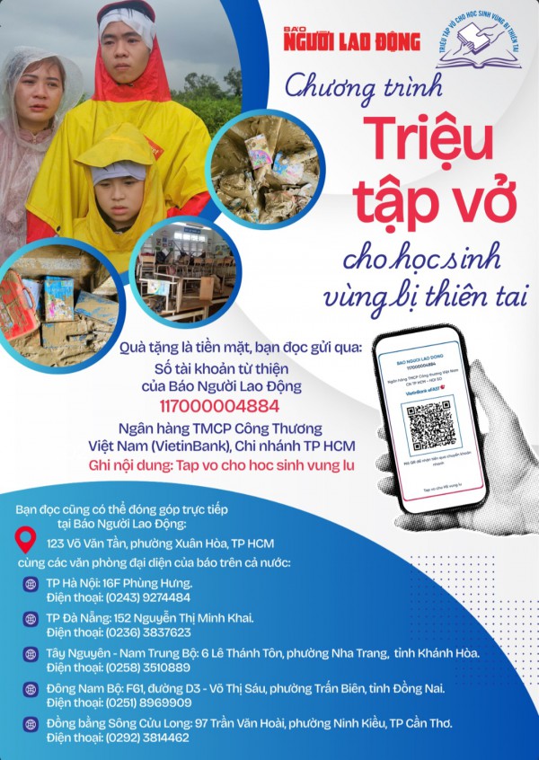 Báo Người Lao Động phát động chương trình Triệu tập vở cho học sinh vùng bị thiên tai Báo Người Lao Động phát động chương trình Triệu tập vở cho học sinh vùng bị thiên tai