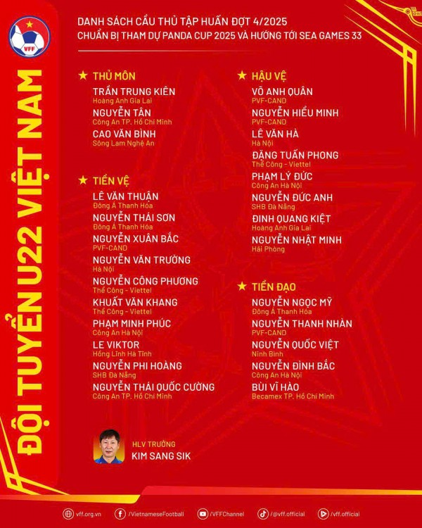 Danh sách U.23 Việt Nam mới nhất: Bùi Vĩ Hào trở lại, có cầu thủ cao 1,95 m