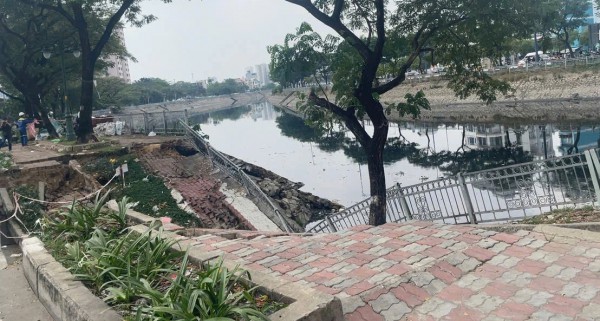 Sụt lún nghiêm trọng ven bờ kênh Tàu Hủ, TP.HCM