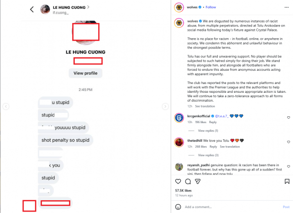 Sốc: CLB Wolverhampton phản ứng dữ dội CĐV bình luận  phân biệt chủng tộc, có tài khoản tên tiếng Việt