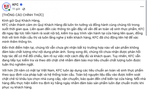 Bị tố bán gà mốc, KFC lên tiếng sau phản ánh lan truyền trên mạng xã hội