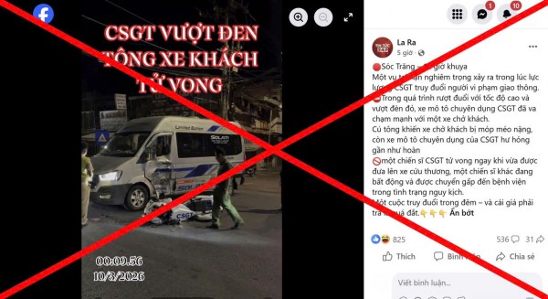 Công an Cần Thơ bác tin 'CSGT vượt đèn đỏ tông xe khách, 1 chiến sĩ tử vong'