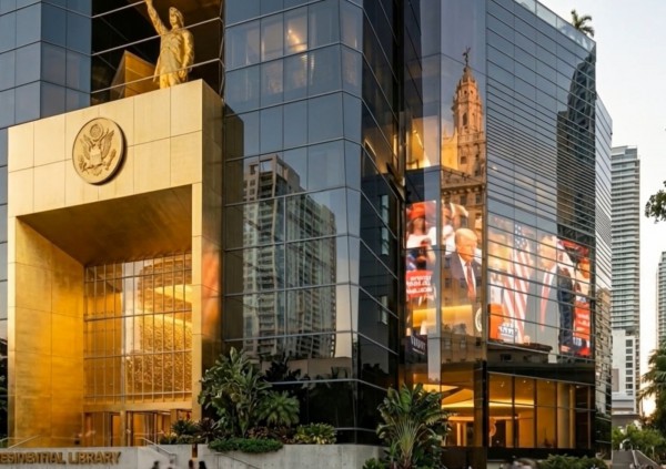 Hé lộ thiết kế thư viện ông Trump: tạc tượng vàng, đặt chuyên cơ Không lực Một