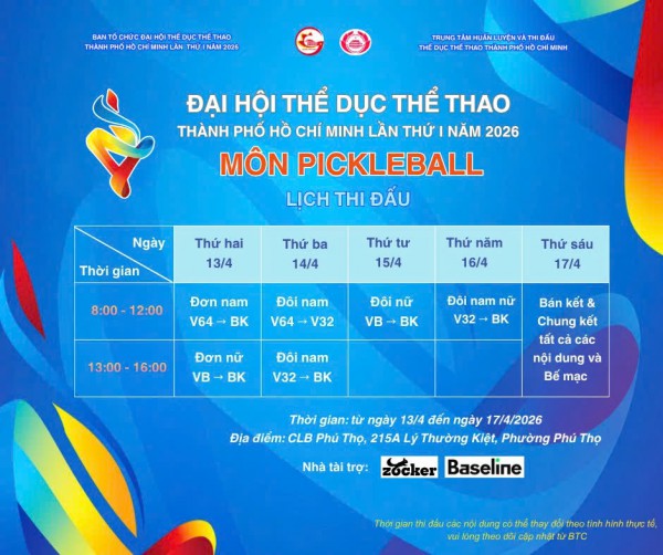 Hào hứng tranh tài giải pickleball Đại hội TDTT TP.HCM 2026 Hào hứng tranh tài giải pickleball Đại hội TDTT TP.HCM 2026