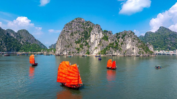 Ngắm cánh buồm đỏ đầy hoài niệm trên vịnh Hạ Long