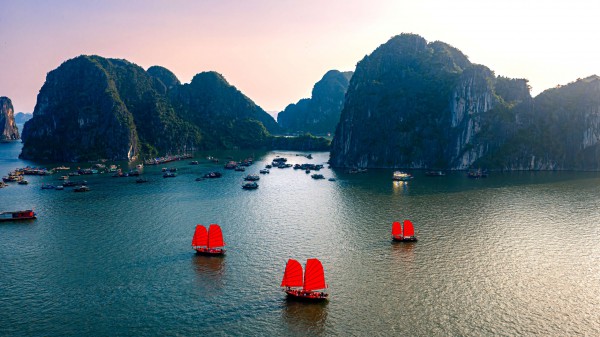 Ngắm cánh buồm đỏ đầy hoài niệm trên vịnh Hạ Long