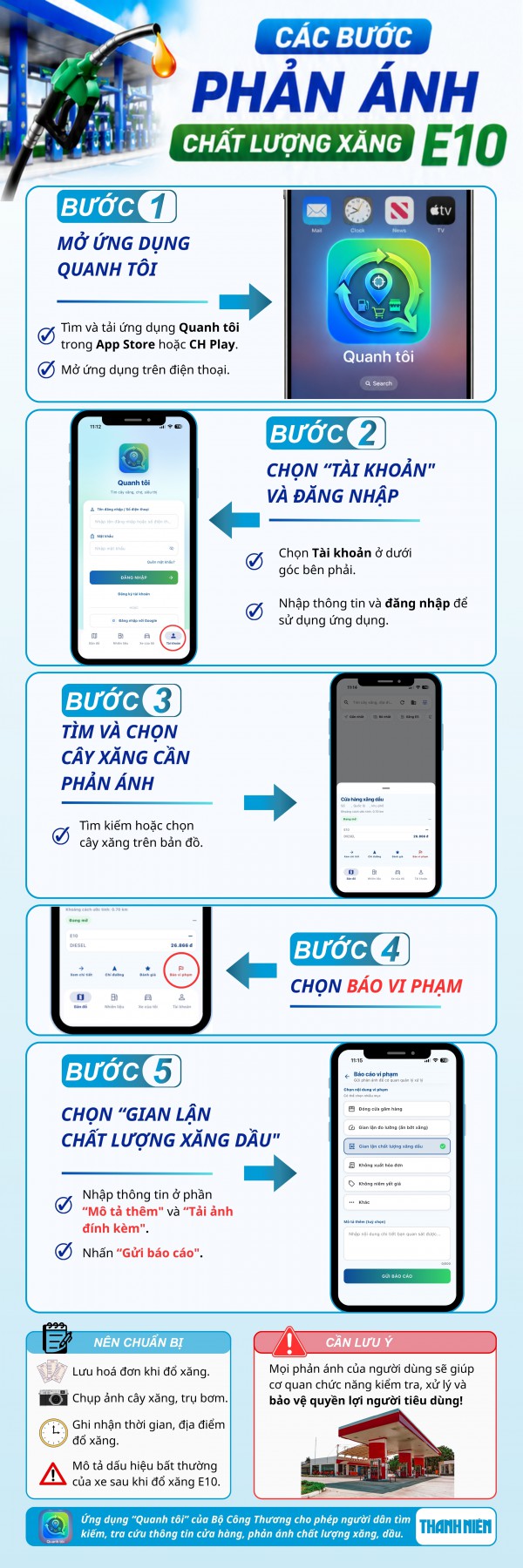 5 bước phản ánh chất lượng xăng E10