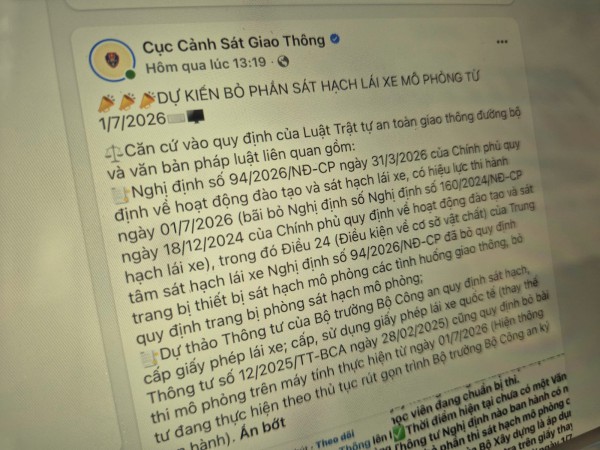 Từ ngày 1.7.2026, dự kiến bỏ phần sát hạch lái xe mô phỏng Từ ngày 1.7.2026, dự kiến bỏ phần sát hạch lái xe mô phỏng